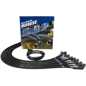 Moroso 73729 Ultra 40 Black Spark Plug Wire Set, Fits Big Block Chevy w/Under Header Routing, HEI Distributor Ends and 135 Degree Plug Ends