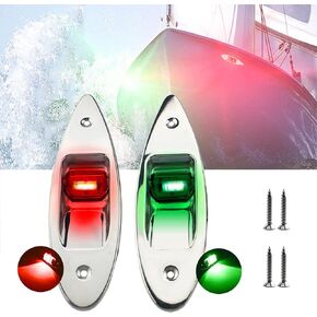 Boat Navigation Lights 1 Pair Bow Light Waterproof Led 12V Stainless Marine Signal Sidelight for Pontoon Skiff Yacht (Red & Green)