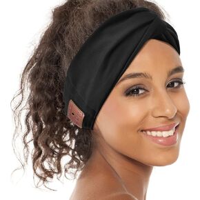 Bluetooth Headband Headphones for Women, Wireless Headband Headphones with HD Speakers, Fashion Black Head Band with Knotted/Twist Design for Yoga, Workout, Running, Sports, Fitness (Black)