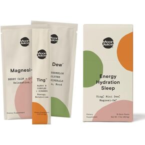 Moon Juice Magnesi-Om, Ting & Mini Dew Stick Set Single Servings of Relaxation, Energy & Hydration Supplements | Berry, Mango & Watermelon Flavor | 15 Servings