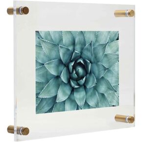 Modern Floating Frame (1, 11" x 13"), Clear Acrylic Floating Brass Frameless Picture Frame for Art Degree Certificate Photos Frames Gold Bolts