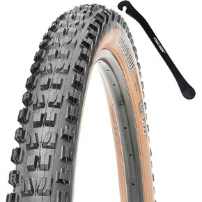 Maxxis Minion DHF Mountain Bike Tire - Tan Sidewall - 27.5" & 29" - Bundle with Cycle Crew Tire Lever