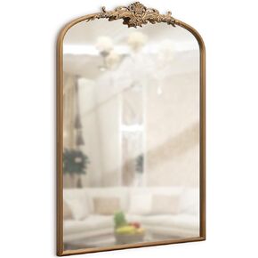 Arched Mirror, 40" x 30" Gleaming Gold Traditional Vintage Ornate Baroque Large Mirror Antique Style Wall Mounted Mirrors for Entryway, Fireplace, Living Room, Hallway, Bathroom
