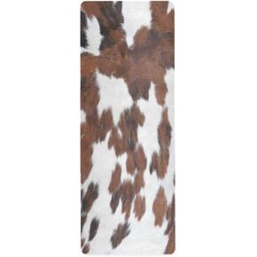 White Brown Print Cow Yoga Mat Non Slip Natural Rubber Fitness Exercise Mat for Home Workout Gym Stretching Pilates Mats with Carrying Bag 71" x 26"