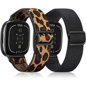 Fintie 2 Pack Elastic Band Compatible with Fitbit Versa 4 / Fitbit Versa 3 / Fitbit Sense 2 / Fitbit Sense, Adjustable Stretchy Nylon Solo Loop Strap Wristbands