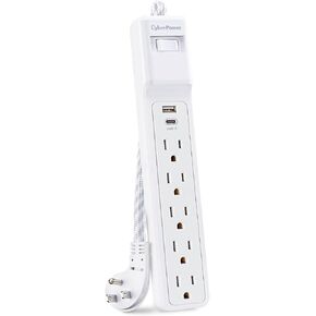 CyberPower P504UC Surge Protector, 500J/125V, 15A, 5 Outlets, 2 USB Charging Ports, 4 Foot Cord, White