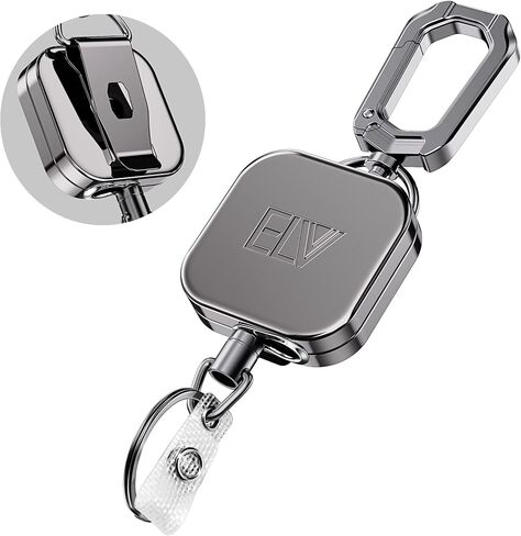ELV Retractable ID Badge Holder Badge Reel, Retractable Keychain, 30 Inches Dyneema Cord with Belt Clip, Hold 15 Keys & Tools in Saudi Arabia