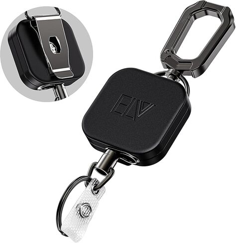 بكرة مفاتيح حامل شارة الهوية قابلة للسحب ذاتيًا من ELV، هيكل معدني عالي التحمل، سلك داينيما 30 بوصة، سلسلة مفاتيح بحلقة مع مشبك حزام، تحمل ما يصل إلى 15 مفتاحًا وأدوات in Kuwait