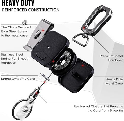 بكرة مفاتيح حامل شارة الهوية قابلة للسحب ذاتيًا من ELV، هيكل معدني عالي التحمل، سلك داينيما 30 بوصة، سلسلة مفاتيح بحلقة مع مشبك حزام، تحمل ما يصل إلى 15 مفتاحًا وأدوات in Kuwait