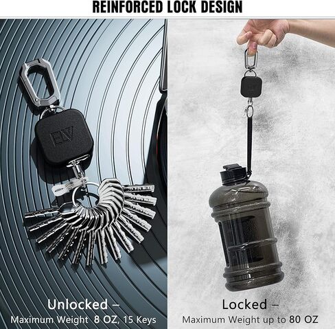 بكرة مفاتيح حامل شارة الهوية قابلة للسحب ذاتيًا من ELV، هيكل معدني عالي التحمل، سلك داينيما 30 بوصة، سلسلة مفاتيح بحلقة مع مشبك حزام، تحمل ما يصل إلى 15 مفتاحًا وأدوات in Kuwait