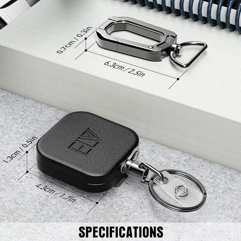 بكرة مفاتيح حامل شارة الهوية قابلة للسحب ذاتيًا من ELV، هيكل معدني عالي التحمل، سلك داينيما 30 بوصة، سلسلة مفاتيح بحلقة مع مشبك حزام، تحمل ما يصل إلى 15 مفتاحًا وأدوات in Kuwait