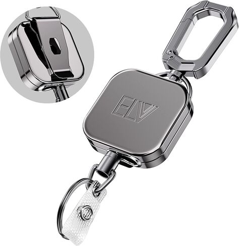 ELV Retractable ID Badge Holder Badge Reel, Retractable Keychain, 30 Inches Dyneema Cord with Belt Clip, Hold 15 Keys & Tools in Saudi Arabia
