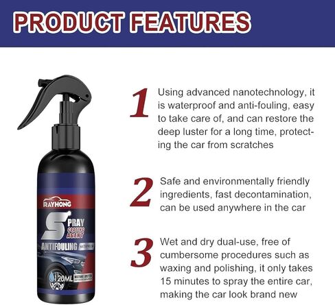 رذاذ طلاء السيارة السيراميكي 3 في 1، رذاذ طلاء السيارة السريع 3 في 1 عالي الحماية، عامل تجديد الأجزاء البلاستيكية، رذاذ طلاء سريع المفعول، غسيل بدون ماء، تقنية النانو (قطعتان * 120 مل) in Kuwait