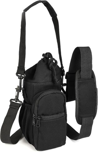 Valleycomfy Water Bottle Holder with Adjustable Shoulder Strap 32oz 40oz Insulated Sling Bag Water Bottle Bag with Phone Pocket Water Bottle Carrier Pouch Sleeve for Camping Hiking Travel Black in Kuwait