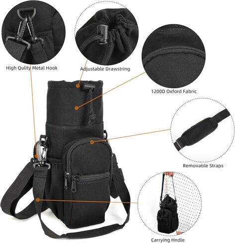 Valleycomfy Water Bottle Holder with Adjustable Shoulder Strap 32oz 40oz Insulated Sling Bag Water Bottle Bag with Phone Pocket Water Bottle Carrier Pouch Sleeve for Camping Hiking Travel Black in Kuwait
