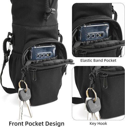 Valleycomfy Water Bottle Holder with Adjustable Shoulder Strap 32oz 40oz Insulated Sling Bag Water Bottle Bag with Phone Pocket Water Bottle Carrier Pouch Sleeve for Camping Hiking Travel Black in Kuwait