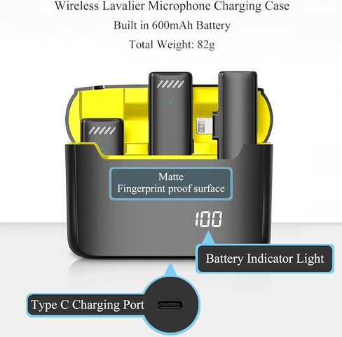 ميكروفونات Lavalier لاسلكية لأجهزة iPhone iPad مع علبة شحن، وميكروفون صغير على شكل طية صدر السترة لتسجيل الفيديو، والبث المباشر، والألعاب، ومكالمات الفيديو in Kuwait