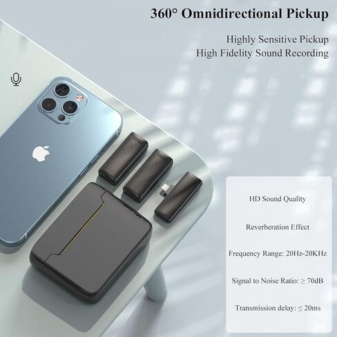 ميكروفونات Lavalier لاسلكية لأجهزة iPhone iPad مع علبة شحن، وميكروفون صغير على شكل طية صدر السترة لتسجيل الفيديو، والبث المباشر، والألعاب، ومكالمات الفيديو in Kuwait
