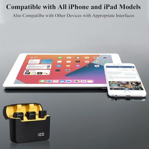 ميكروفونات Lavalier لاسلكية لأجهزة iPhone iPad مع علبة شحن، وميكروفون صغير على شكل طية صدر السترة لتسجيل الفيديو، والبث المباشر، والألعاب، ومكالمات الفيديو in Kuwait