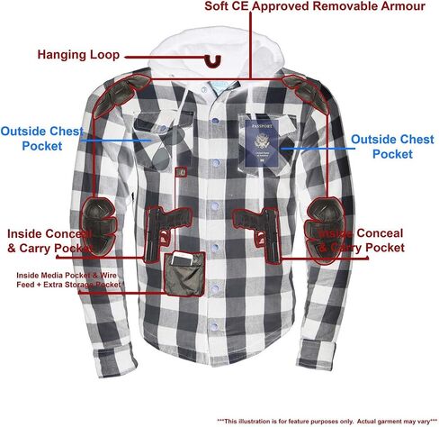 Milwaukee Leather MPM1629 Men's Plaid Hooded Flannel Biker Shirt with CE Approved Armor - Reinforced w/Aramid Fibers in Saudi Arabia
