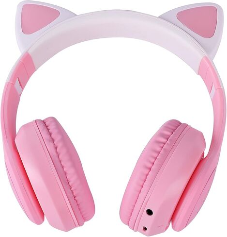 Cat Ear Kids Headphones Bluetooth, LED Light up Wireless/Wired Mode Over Ear Headphones with Build in Microphone for School/Travel (Black) in Saudi Arabia