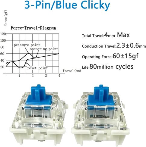 Gateron G Pro 3.0 Blue Switches for Mechanical Keyboard,3-Pin 60gf Clicky/Pre-Lubed/Pin-Enhanced Switches(108pcs,Blue,3-Pin) in Saudi Arabia