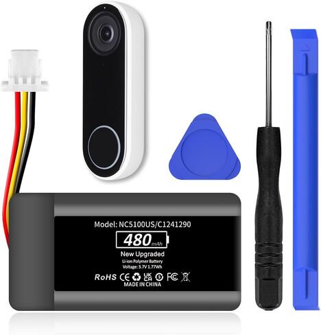 NC5100US Battery, Upgraded [480mAh] Super High Capacity 0 Cycle ithium Polymer Battery Replacement for Nest Hello NC5100US C1241290 Vido Doorbell Wired Battery in Kuwait