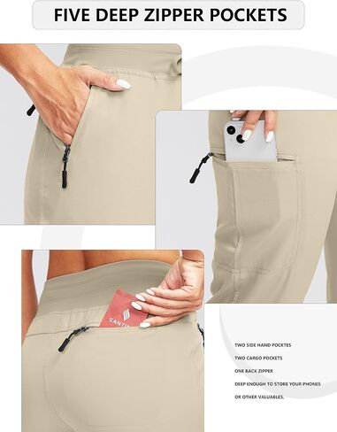 SANTINY Women's Hiking Cargo Joggers Pants with 5 Zipper Pockets Lightweight Quick Dry High Waisted Outdoor Travel Pants in Saudi Arabia