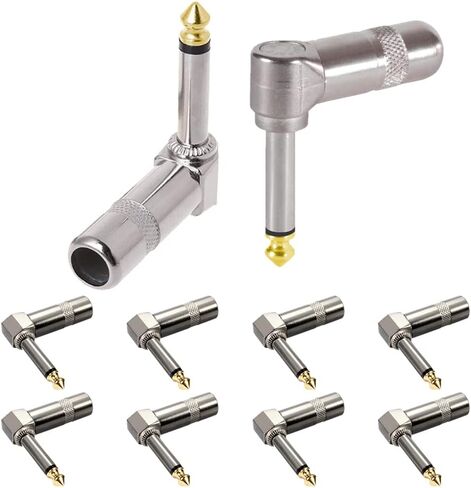 1/4" 90 Degree Right Angle Mono Plug, 6.35mm Heavy Duty TS Mono Male Solder Type Jack Connector for DJ Mixer, Guitar Cables, Speaker Cables, Phono Patch Cable, Microphone Cables (10 Pack) in Saudi Arabia