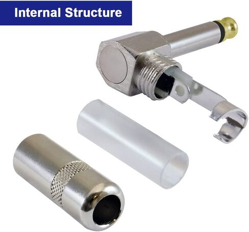 1/4" 90 Degree Right Angle Mono Plug, 6.35mm Heavy Duty TS Mono Male Solder Type Jack Connector for DJ Mixer, Guitar Cables, Speaker Cables, Phono Patch Cable, Microphone Cables (10 Pack) in Saudi Arabia