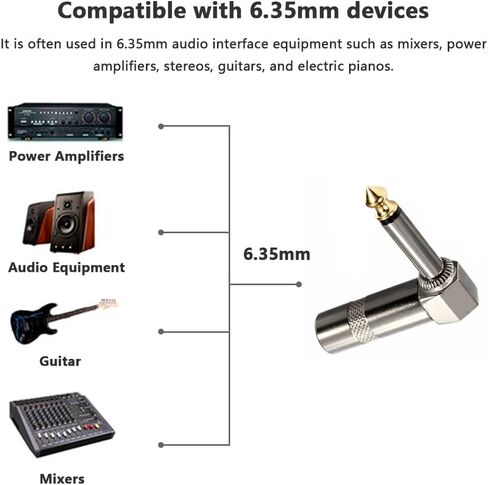 1/4" 90 Degree Right Angle Mono Plug, 6.35mm Heavy Duty TS Mono Male Solder Type Jack Connector for DJ Mixer, Guitar Cables, Speaker Cables, Phono Patch Cable, Microphone Cables (10 Pack) in Saudi Arabia