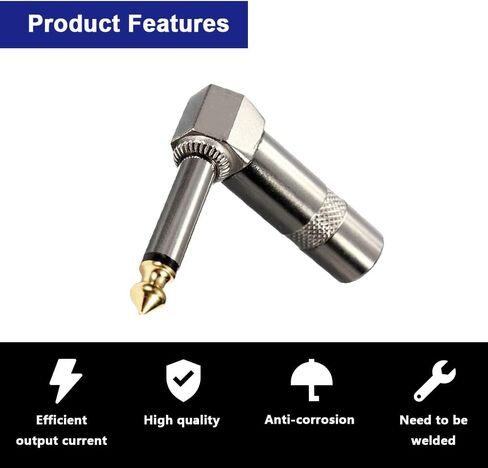 1/4" 90 Degree Right Angle Mono Plug, 6.35mm Heavy Duty TS Mono Male Solder Type Jack Connector for DJ Mixer, Guitar Cables, Speaker Cables, Phono Patch Cable, Microphone Cables (10 Pack) in Saudi Arabia