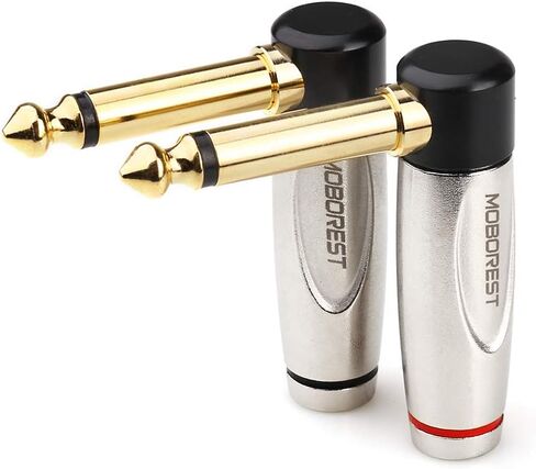 MOBOREST Audio 1/4" TS Plug، 6.35 مم عالي التحمل TS موصل مقبس لحام ذكر أحادي لكابلات مكبر الصوت/الجيتار/الميكروفون (قابس زاوية 1/4 TS قطعتان) in Kuwait