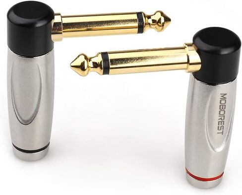 MOBOREST Audio 1/4" TS Plug، 6.35 مم عالي التحمل TS موصل مقبس لحام ذكر أحادي لكابلات مكبر الصوت/الجيتار/الميكروفون (قابس زاوية 1/4 TS قطعتان) in Kuwait