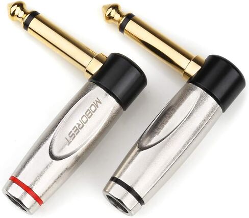 MOBOREST Audio 1/4" TS Plug، 6.35 مم عالي التحمل TS موصل مقبس لحام ذكر أحادي لكابلات مكبر الصوت/الجيتار/الميكروفون (قابس زاوية 1/4 TS قطعتان) in Kuwait