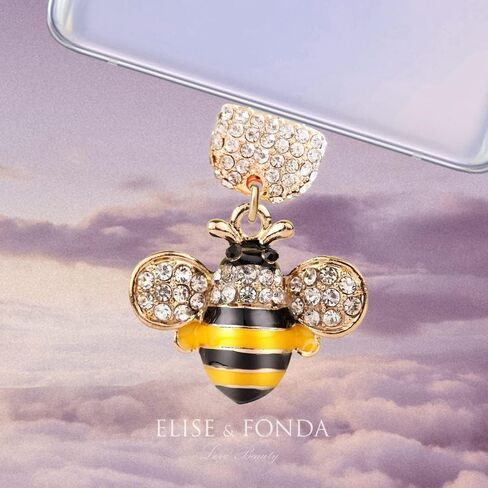 ELISE & FONDA TP201 Type-C USB منفذ شحن كريستال مضاد للغبار قابس Little Bee ثلاثي الأبعاد قلادة للهاتف الخلوي لهواتف Samsung Galaxy/Huawei/OnePlus/Xiaomi/oppo Android (أصفر) in Saudi Arabia