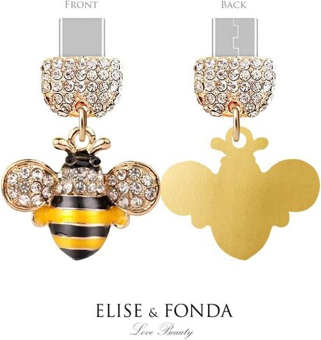 ELISE & FONDA TP201 Type-C USB منفذ شحن كريستال مضاد للغبار قابس Little Bee ثلاثي الأبعاد قلادة للهاتف الخلوي لهواتف Samsung Galaxy/Huawei/OnePlus/Xiaomi/oppo Android (أصفر) in Saudi Arabia