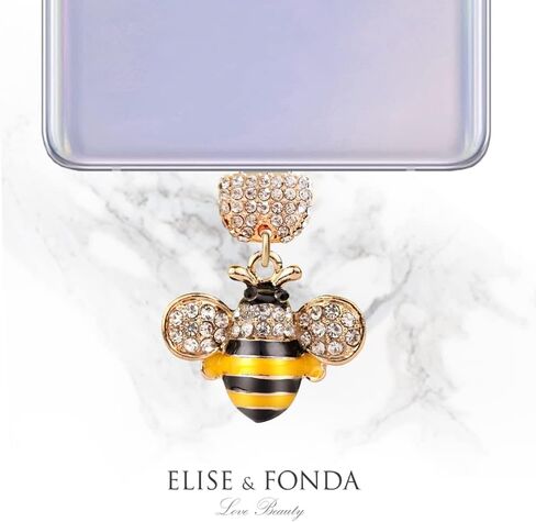 ELISE & FONDA TP201 Type-C USB منفذ شحن كريستال مضاد للغبار قابس Little Bee ثلاثي الأبعاد قلادة للهاتف الخلوي لهواتف Samsung Galaxy/Huawei/OnePlus/Xiaomi/oppo Android (أصفر) in Saudi Arabia