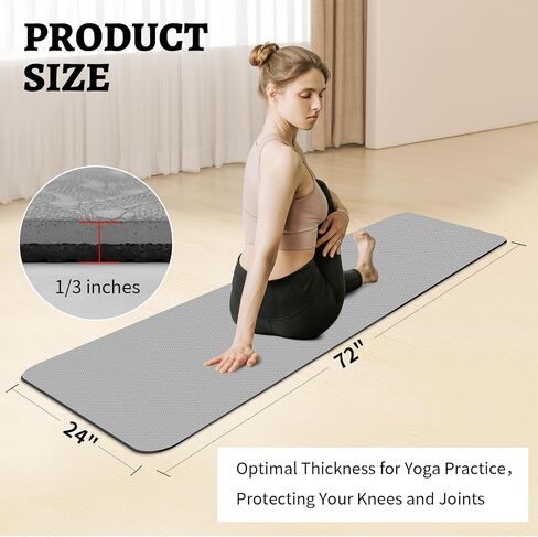 Yoga Mat, 1/3" Thick TPE Yoga Mat, 72" x 24", Non-Slip Exercise & Fitness Mat for Men & Women, Home Workout Mat for Yoga, Pilates & Floor Exercise in Saudi Arabia