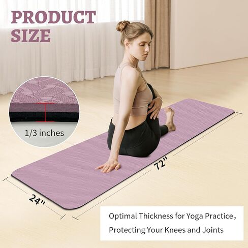 Yoga Mat, 1/3" Thick TPE Yoga Mat, 72" x 24", Non-Slip Exercise & Fitness Mat for Men & Women, Home Workout Mat for Yoga, Pilates & Floor Exercise in Saudi Arabia