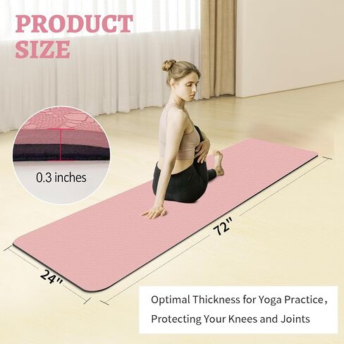 Yoga Mat, 1/3" Thick TPE Yoga Mat, 72" x 24", Non-Slip Exercise & Fitness Mat for Men & Women, Home Workout Mat for Yoga, Pilates & Floor Exercise in Saudi Arabia