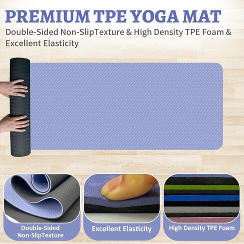 Yoga Mat, 1/3" Thick TPE Yoga Mat, 72" x 24", Non-Slip Exercise & Fitness Mat for Men & Women, Home Workout Mat for Yoga, Pilates & Floor Exercise in Saudi Arabia