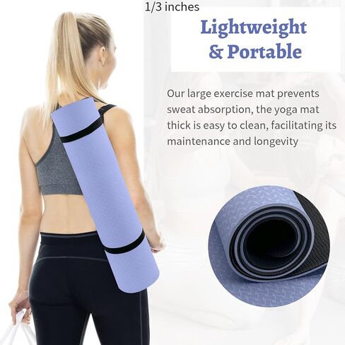 Yoga Mat, 1/3" Thick TPE Yoga Mat, 72" x 24", Non-Slip Exercise & Fitness Mat for Men & Women, Home Workout Mat for Yoga, Pilates & Floor Exercise in Saudi Arabia