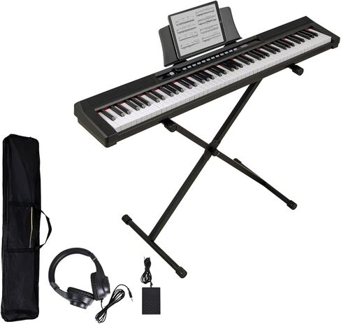 Keyboard Piano 88 Key Semi Weighted Electric Piano Keyboard, Digital Piano for Beginners with Bluetooth, MIDI/USB/MP3, Stand, Case, Sustain Pedal, Headphones, Power & Battery Supply, Black in Kuwait