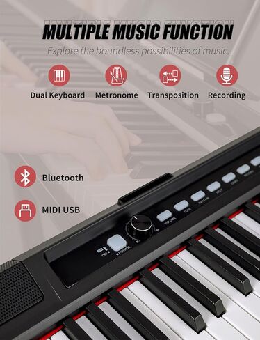Keyboard Piano 88 Key Semi Weighted Electric Piano Keyboard, Digital Piano for Beginners with Bluetooth, MIDI/USB/MP3, Stand, Case, Sustain Pedal, Headphones, Power & Battery Supply, Black in Kuwait