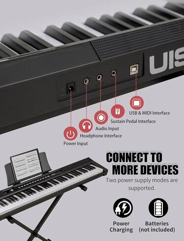 Keyboard Piano 88 Key Semi Weighted Electric Piano Keyboard, Digital Piano for Beginners with Bluetooth, MIDI/USB/MP3, Stand, Case, Sustain Pedal, Headphones, Power & Battery Supply, Black in Kuwait