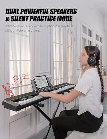 Keyboard Piano 88 Key Semi Weighted Electric Piano Keyboard, Digital Piano for Beginners with Bluetooth, MIDI/USB/MP3, Stand, Case, Sustain Pedal, Headphones, Power & Battery Supply, Black in Kuwait