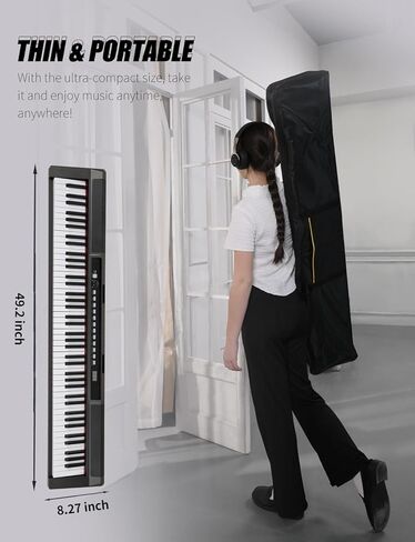 Keyboard Piano 88 Key Semi Weighted Electric Piano Keyboard, Digital Piano for Beginners with Bluetooth, MIDI/USB/MP3, Stand, Case, Sustain Pedal, Headphones, Power & Battery Supply, Black in Kuwait