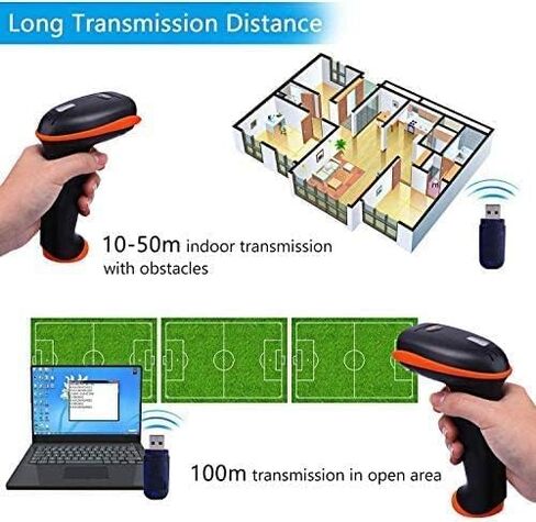 Tera ماسح الباركود اللاسلكي 1D ليزر قارئ الباركود اللاسلكي مع مؤشر مستوى البطارية، متعدد الاستخدامات 2 في 1 2.4 جيجا هرتز لاسلكي وUSB 2.0 سلكي مع حامل موديل 5100-Z in Kuwait