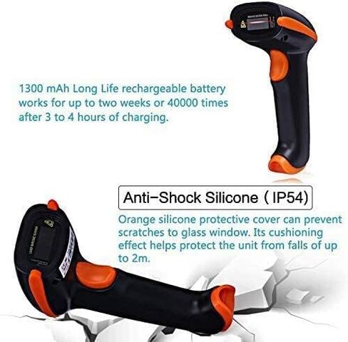 Tera ماسح الباركود اللاسلكي 1D ليزر قارئ الباركود اللاسلكي مع مؤشر مستوى البطارية، متعدد الاستخدامات 2 في 1 2.4 جيجا هرتز لاسلكي وUSB 2.0 سلكي مع حامل موديل 5100-Z in Kuwait